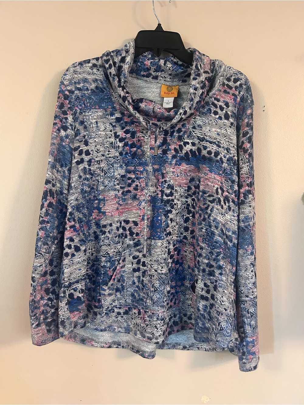 Ruby Rd. Abstract Cowl Zip Pullover - Blue & Pink